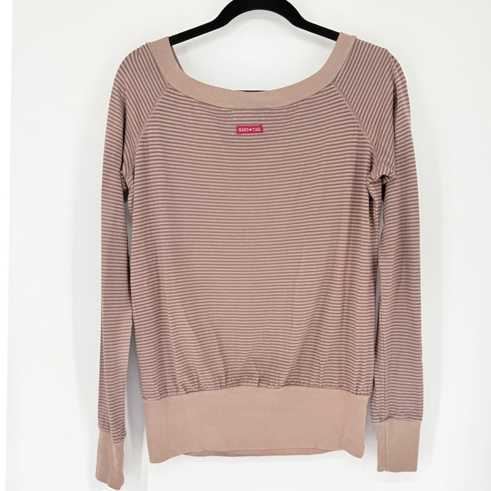 Hard Tail Forever New Y2K Womens Striped Scoop Neck Long Sleeve Top Mauve Small